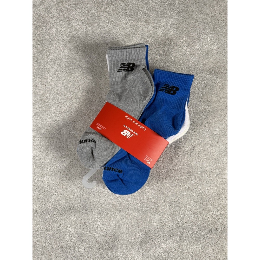 New Balance Men Cushioned Ankle Socks 10 Pair Size L Multicolor Solid Logo New
